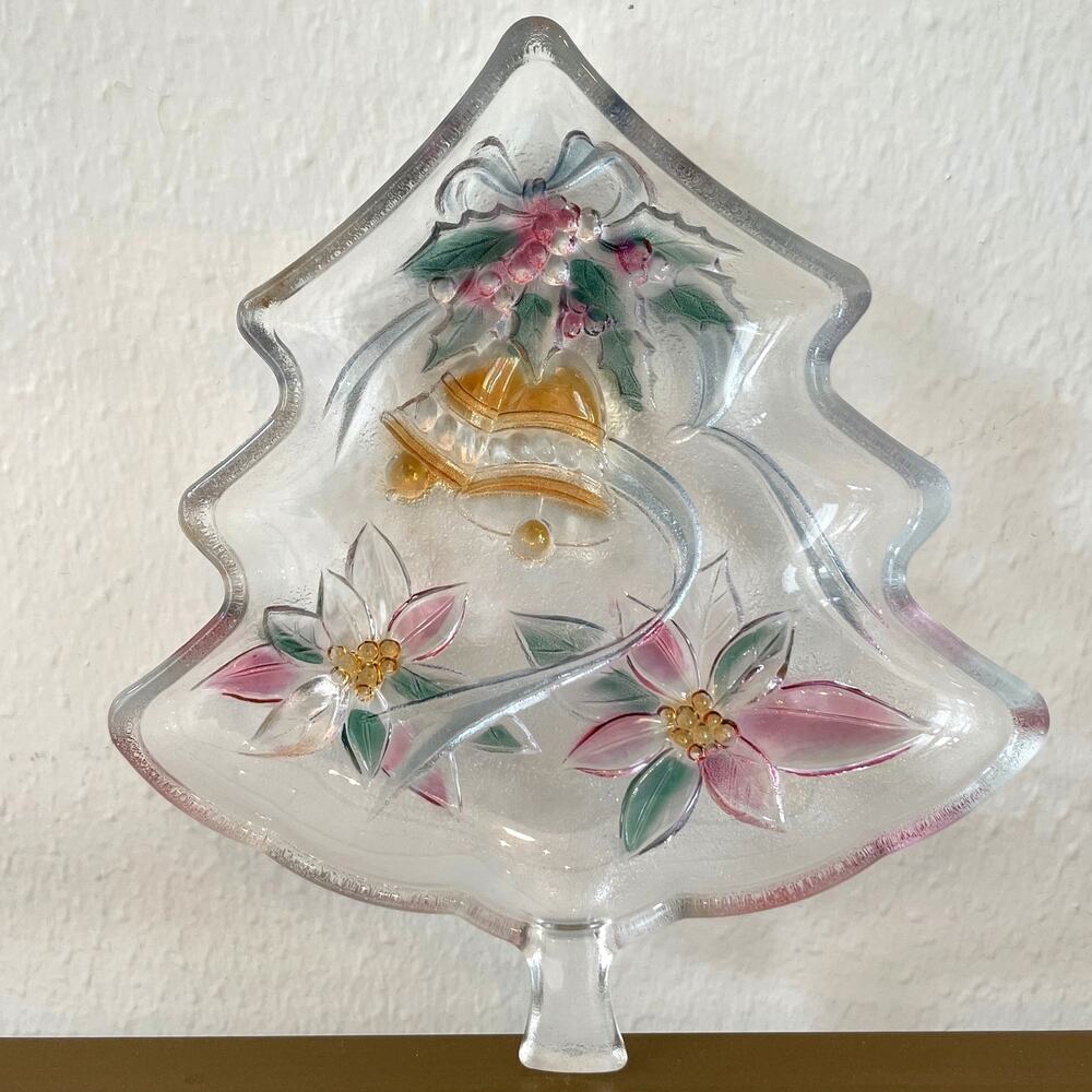 Set of 2 Savoir Vivre Holiday Spirit Christmas Tree Server Platters 7.5in VTG